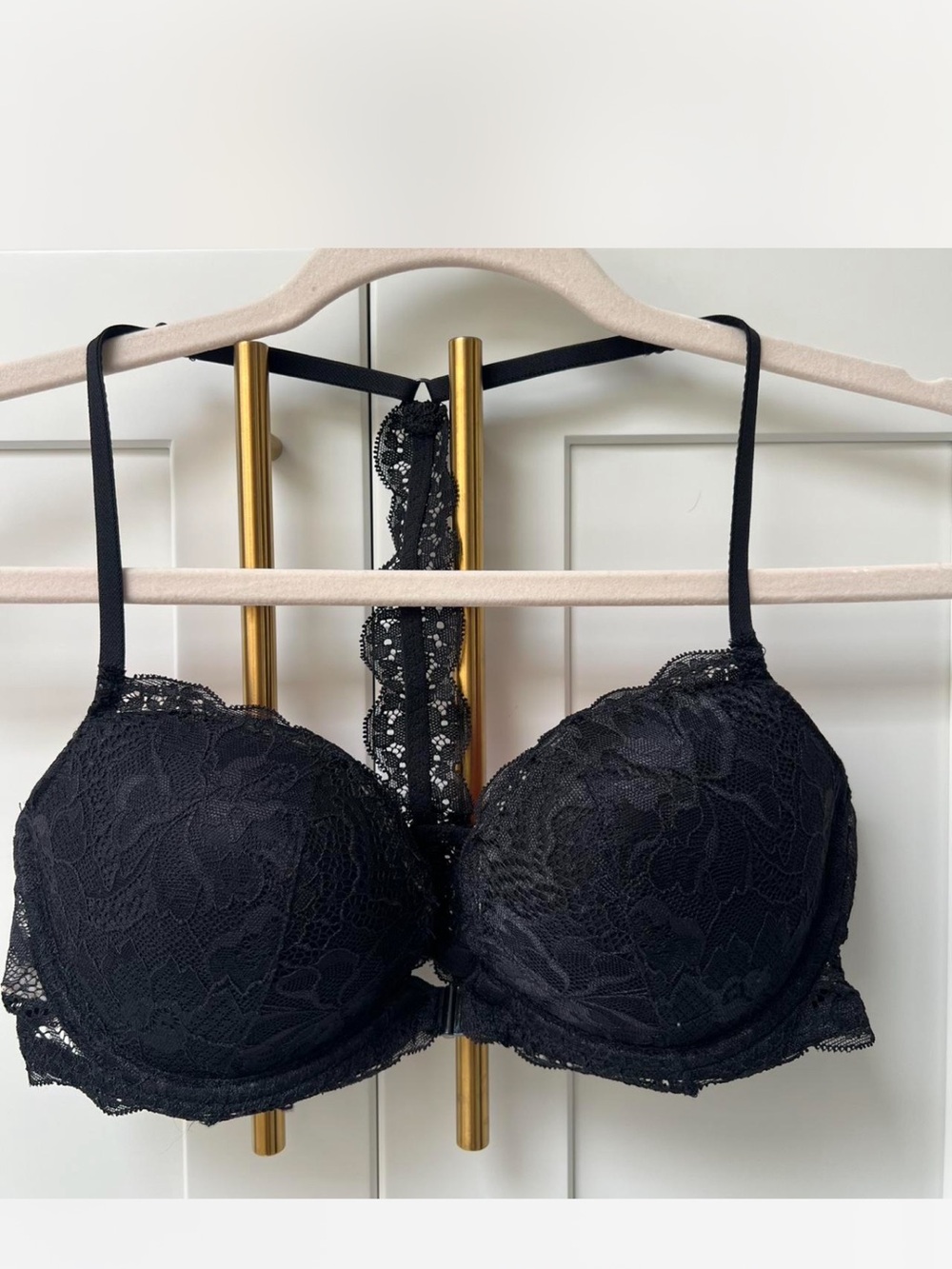 Black Lace Push-Up Bra with Racerback Detail